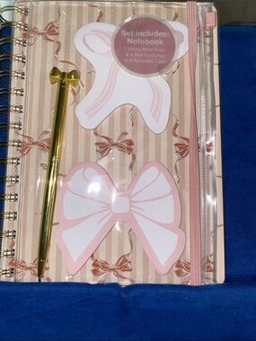Pink Bow Spiral Notebook Set with Gold Pen